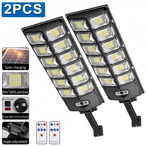 TEMU 2 ks venkovní solární pouliční světlo s dálkovým ovládáním, ultra jasné 504LED solární světlo s pohybovým senzorem, 3 režimy osvětlení, 320°