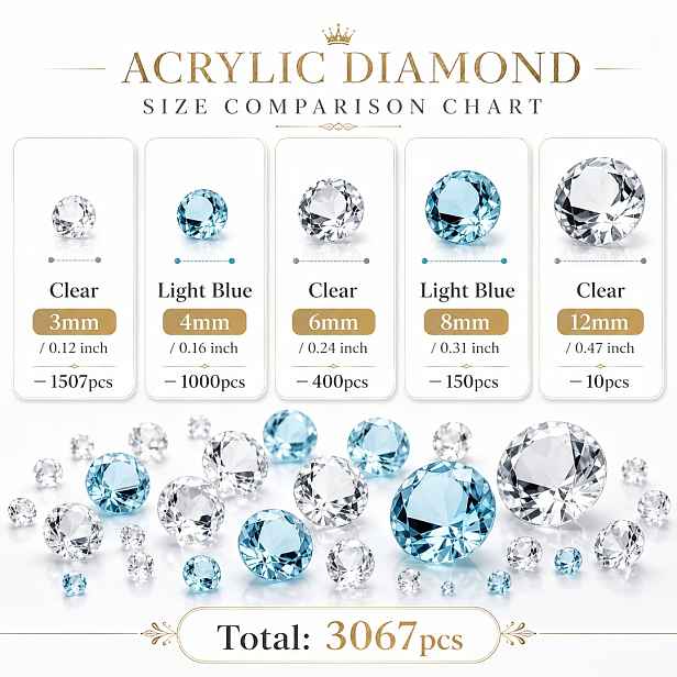TEMU 3067 ks akrylových falešných diamantů jezerní modré, výplň do váz, domácí dekorace, svatební dekorace, venkovní zahradní dekorace, vánoční
