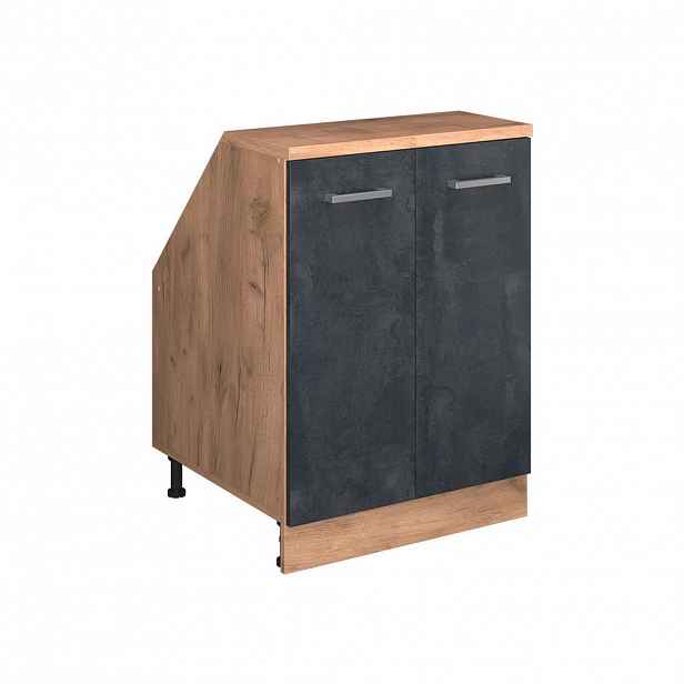 Vicco KUCHYŇSKÁ SKŘÍŇKA POD ŠIKMOU STŘECHU R-Line Černý beton 60 cm se 2 dveřmi, korpus skříně hloubka 60 cm