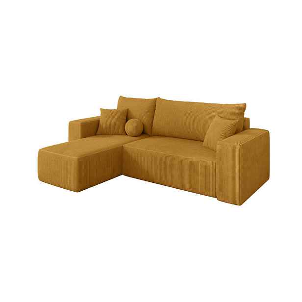 ALTDECOR ROHOVÁ SEDAČKA s funkcí spaní, otoman vlevo SENO-L 249x139x85 hořčicově žlutá manšestr