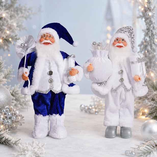 TEMU Sada 2 ks dvoubarevných stojacích ozdob Santa Claus v lehkém luxusním královském modrém a sněhové vločkové bílé barvě, vhodných pro víceúčelové
