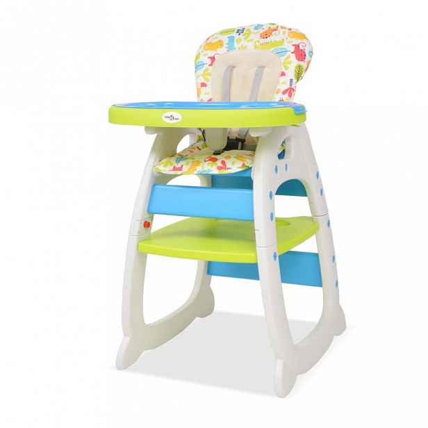 Dětská jídelní židlička 3v1 se stolkem Dekorhome Modrá / zelená