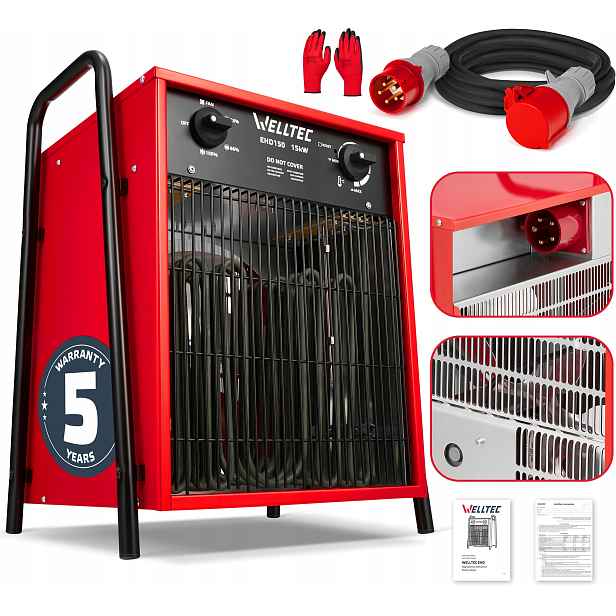Elektrické Topidlo Welltec EHD150 Dmychadlo 15kW 2245 m³/h +kabel