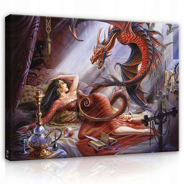 Obraz 80x60 Fantasy drak žena magie červený zlatý legenda