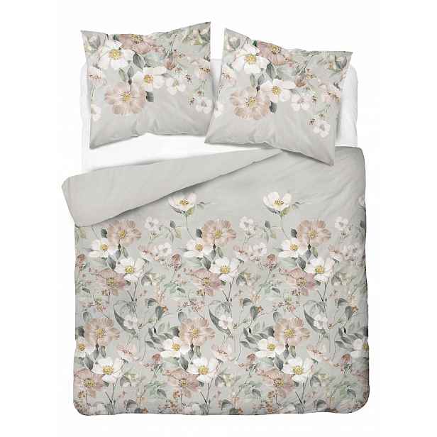 Povlečení květiny jaro zahrada šedá 220x200 bavlna elegantní matná
