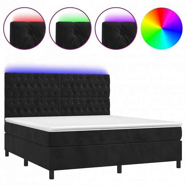 vidaXL Box spring postel s matrací a LED černá 180x200 cm samet
