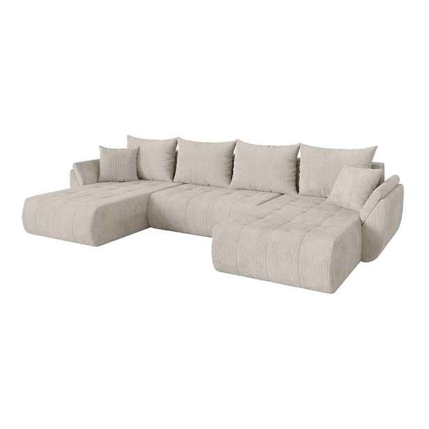 ALTDECOR SEDACÍ SOUPRAVA DO U s funkcí spaní a úložným prostorem TOKO-U 378x194x86 krémová manšestr