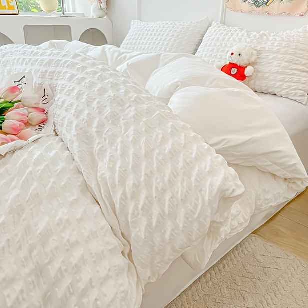 TEMU 3dílná sada povlečení sada obliečky na přikrývku Queen Size Seersucker Plaid Super Soft Duvet Covers Collection - Lehká, chladivá obliečka na