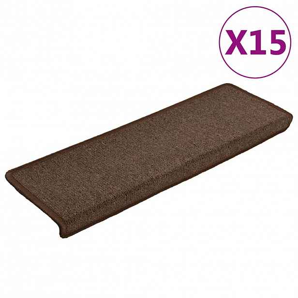 vidaXL Schodové rohože 15 ks 65 x 21 x 4 cm hnědé s obdélníkovým okrajem