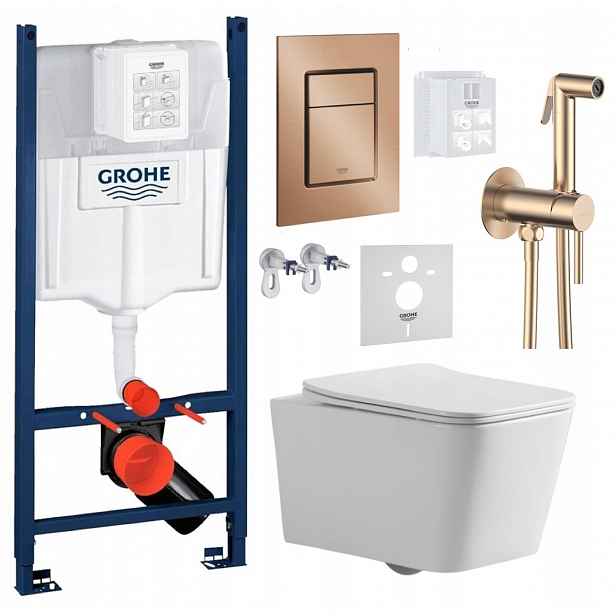 Wc stojan Grohe Rapid s mísou Wc Bilovec a tlačítkem měď baterie