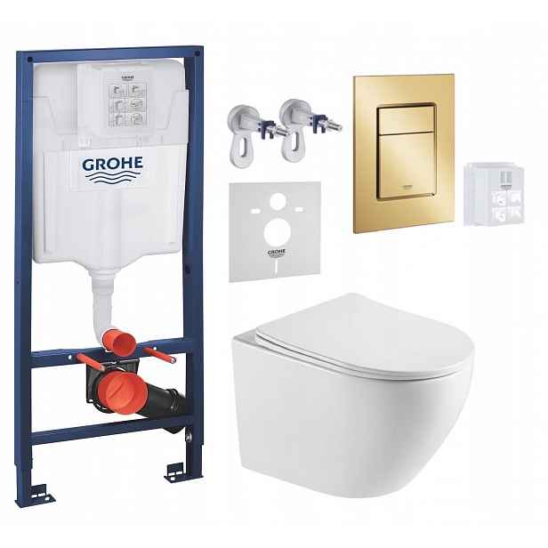 Wc stojan Grohe Rapid Sl s mísou Wc Imprese Tornado a zlatým tlačítkem