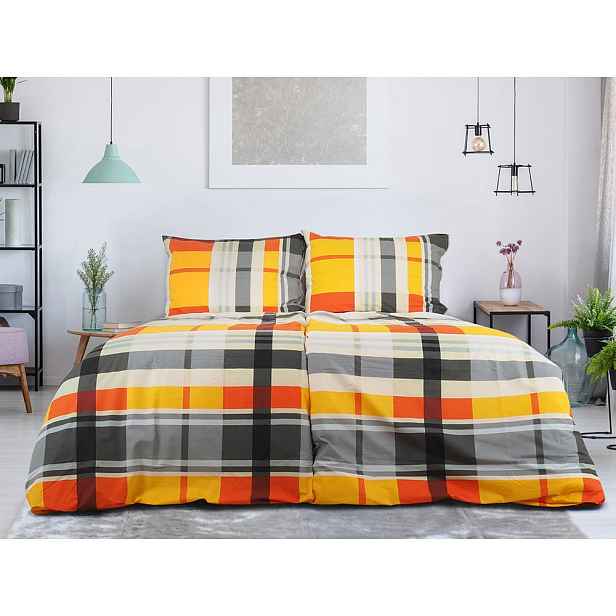 Oranžové krepové povlečení na jednolůžko 140x200 cm Orabge Kube – B.E.S.
