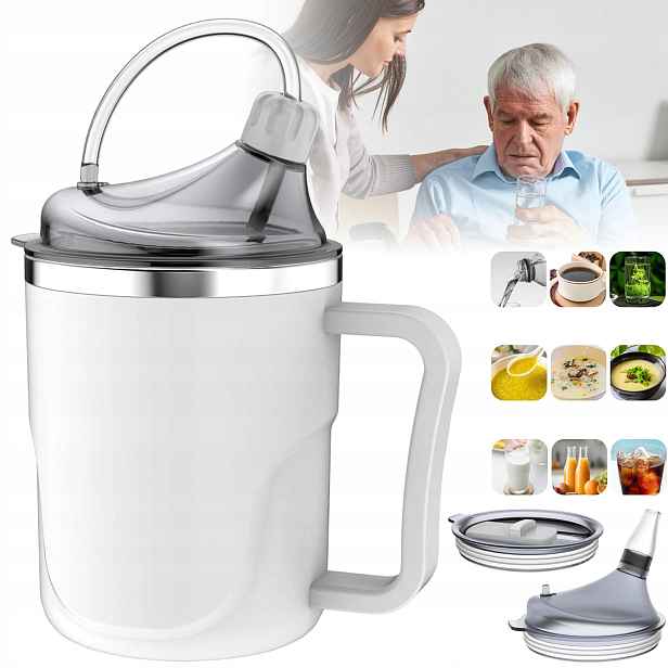 Termohrnek Senior Stabilní Náustek Ergonomická Rukojeť 400 ML Bílá