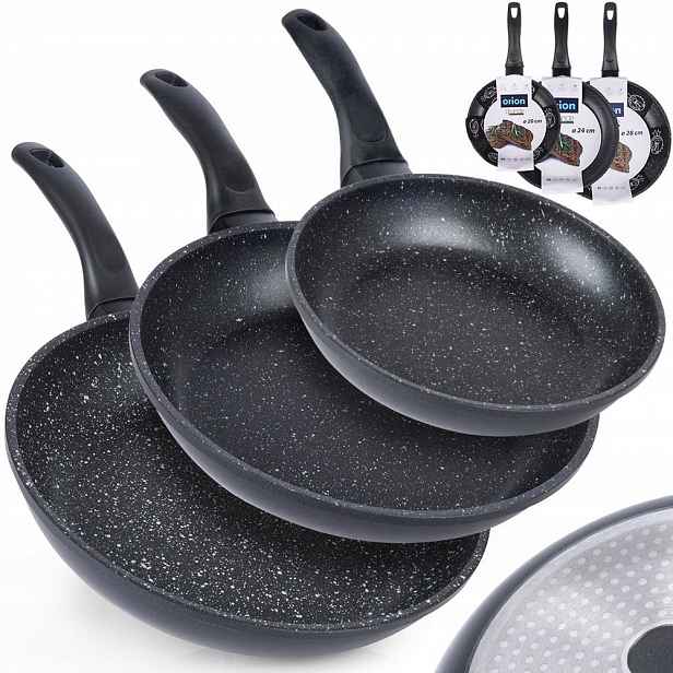 3x Granitová pánev na smažení a dušení sada pánví Orion 20 24 28 cm