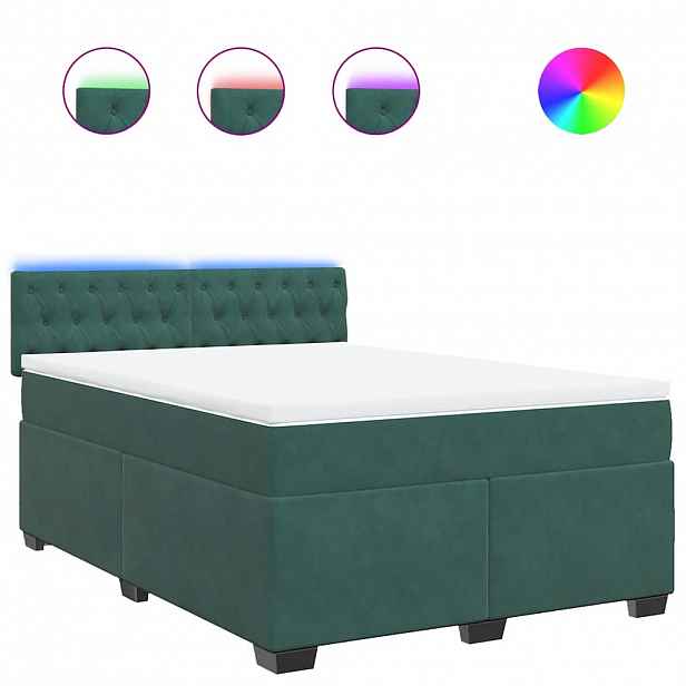 vidaXL Box spring postel s matrací tmavě zelená 140x200 cm samet