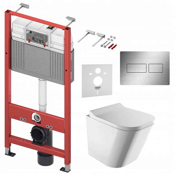 Sada Wc Tece s mísou Wc Fontana Rimless a tlačítkem ocel