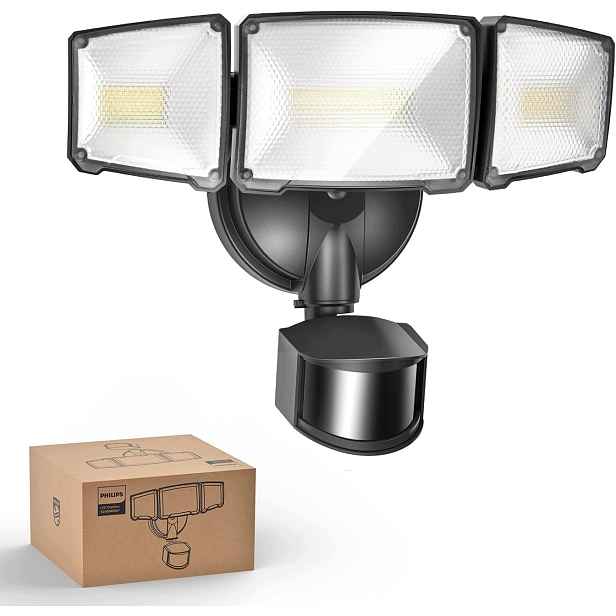 Venkovní Led lampa 24W 3500 lm Pir senzor pohybu 3 hlavice Philips