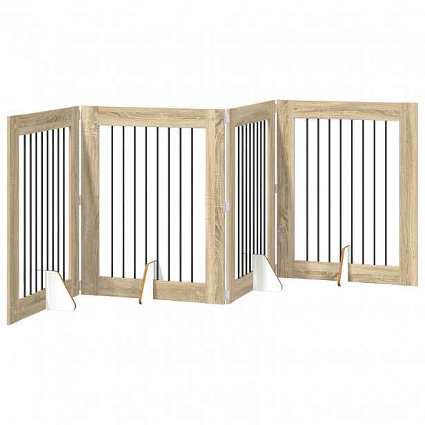 vidaXL Skládací psí brána se stojany 4 ks Dub sonoma 321 cm