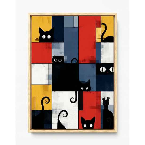 Obraz Rám American Box Černé Kočky Abstraktní Barevný Pop Art 60x80