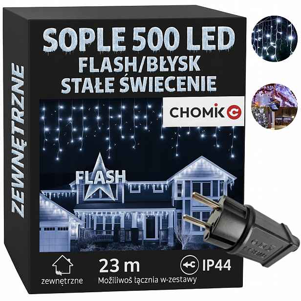 Rampouchy 500LED Flash Bílé Studené 20 M Venkovní Vánoční Záclona