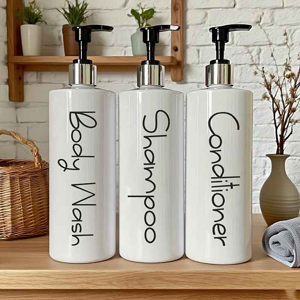 TEMU Lahve na dávkování šamponu s potištěným písmem pro šampon, kondicionér a sprchový gel, 500ml, balení 3 ks