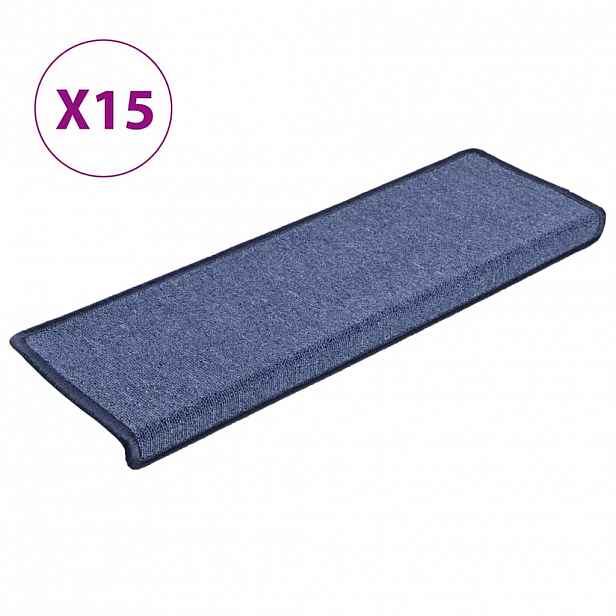 vidaXL Schodové rohože 15 ks 65 x 21 x 4 cm modré s obdélníkovým okrajem