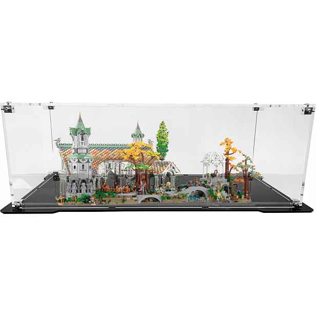 Vitrína s černým podstavcem pro stavebnici Lego 10316 Pán Prstenů Rivendell