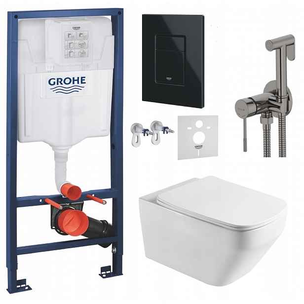 Wc Sada Stelaz Grohe Wc Mísa Tornado Tlačítko černá baterie grafit