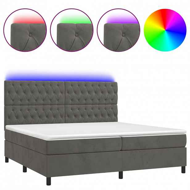 vidaXL Box spring postel s matrací a LED tmavě šedá 200x200 cm samet