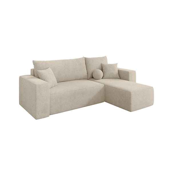ALTDECOR ROHOVÁ SEDAČKA s funkcí spaní, otoman vpravo SENO-L 249x139x85 krémová velur