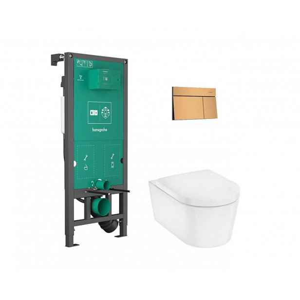 Hansgrohe EluPura S - Set předstěnové instalace, klozetu EluPura S a sedátka SoftClose, tlačítko iFrame Element E, kartáčovaný bronz 60303140