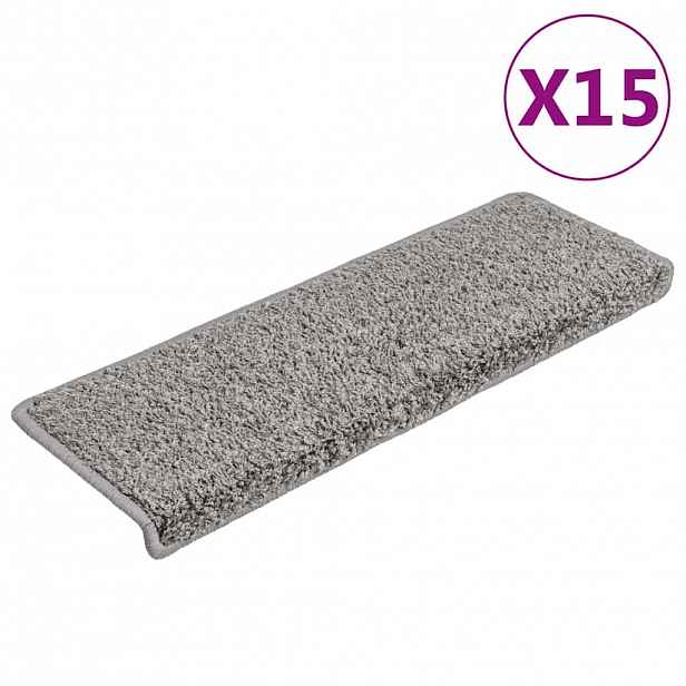 vidaXL Schodové rohože 15 ks 65 x 21 x 4 cm šedé s obdélníkovým okrajem