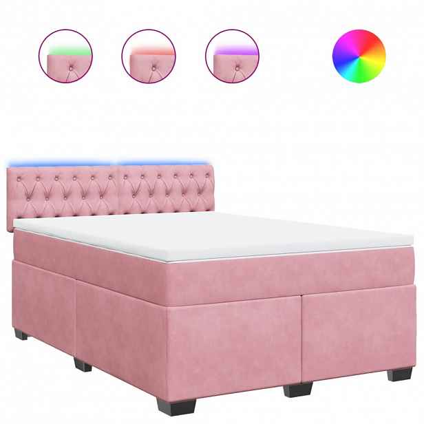 vidaXL Box spring postel s matrací růžová 140x200 cm samet