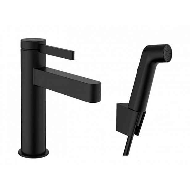 Hansgrohe Finoris - Umyvadlová baterie s výpustí Push-Open a bidetovou sprškou, EcoSmart, matná černá 76210670