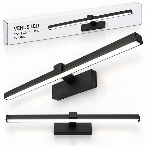 Koupelnové Led svítidlo Venus 60 cm 12W, černá lampa do zrcadla 4200K