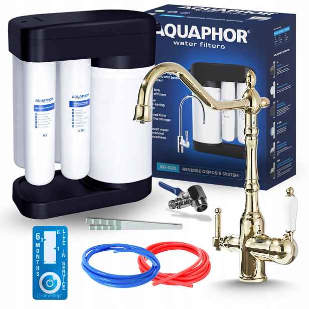 Retro Zlatá Kuchyňská Baterie A Filtr Reverzní Osmózy Aquaphor Morion Pzh