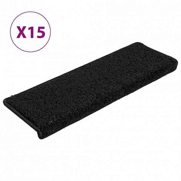 vidaXL Schodové rohože 15 ks 65 x 21 x 4 cm černé s obdélníkovým okrajem