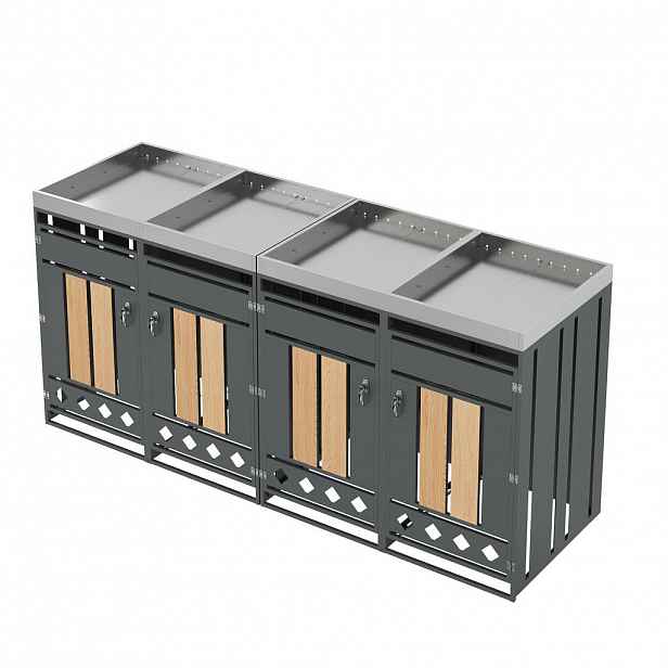 FLIEKS BOX NA ODPADKOVÉ NÁDOBY, 4 dveře, střecha pro rostliny