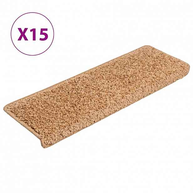 vidaXL Schodové rohože 15 ks 65 x 21 x 4 cm béžové s obdélníkovým okrajem