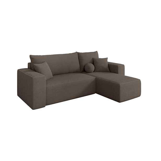 ALTDECOR ROHOVÁ SEDAČKA s funkcí spaní, otoman vpravo SENO-L 249x139x85 hnědá bouclé