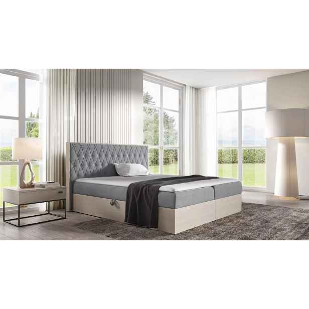 Jednolůžková postel 120x220 CHANTELLE 6 - nordic teak / šedá + topper ZDARMA