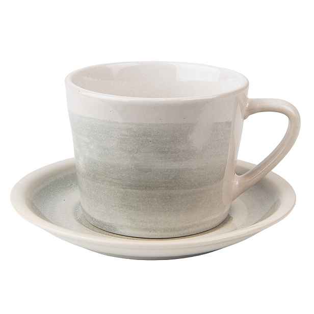 Šedo-zelený keramický šálek s podšálkem Groa - 11*8*6 cm / Ø 14*1 cm / 200 ml Clayre & Eef