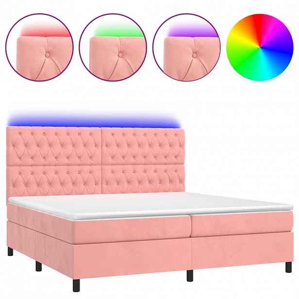 vidaXL Box spring postel s matrací a LED růžová 200x200 cm samet