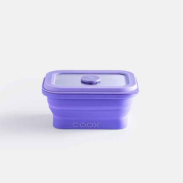 Skládací silikonová krabička na jídlo coox 250 ml  se skleněným víčkem Barva: lila