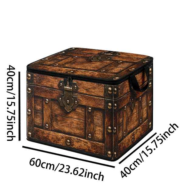 TEMU 1 ks Retro dřevěná krabice s nitovými zámkem a texturou, 2D plochý potisk, nostalgická průmyslová tématika, velkokapacitní úložný box, skládací