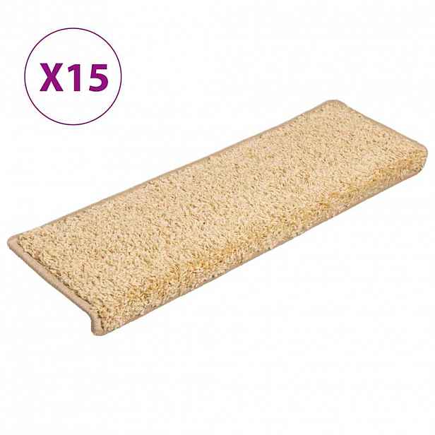 vidaXL Schodové rohože 15 ks 65 x 21 x 4 cm krémové s obdélníkovým okrajem