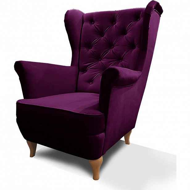 Beautysofa KŘESLO Chesterfield Falco fialové s dřevěnými nohami