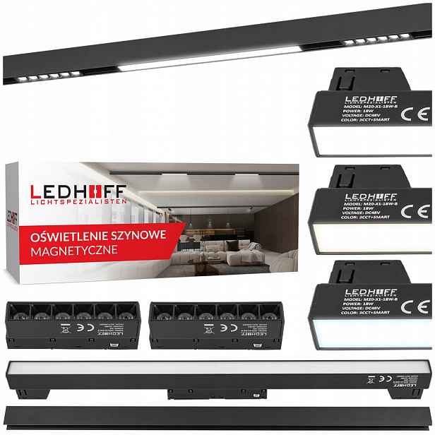 Magnetická Led lišta 1x lineární lampa 2x bodová sada M20 3 barev