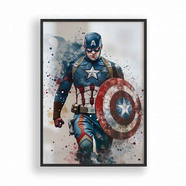Plakát Kapitán Amerika Avengers Obraz Rámeček Dřevěný Černý 30x42 cm