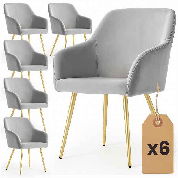 RAUMHIRSCH FURNITURE ČALOUNĚNÁ ŽIDLE, sada 6 ks, kovové nohy, šedá, zlatá 54,5/83/58